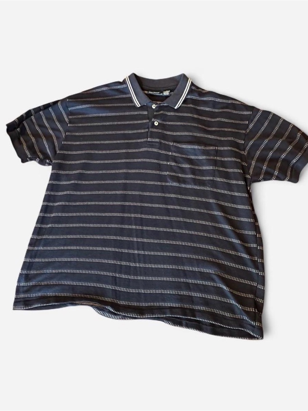 Par Four Mens Striped Navy Polo with Contrast Collar | Size XL